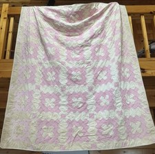Large Vintage Pink White Handmade Quilt Baby 7 X 6 Ft