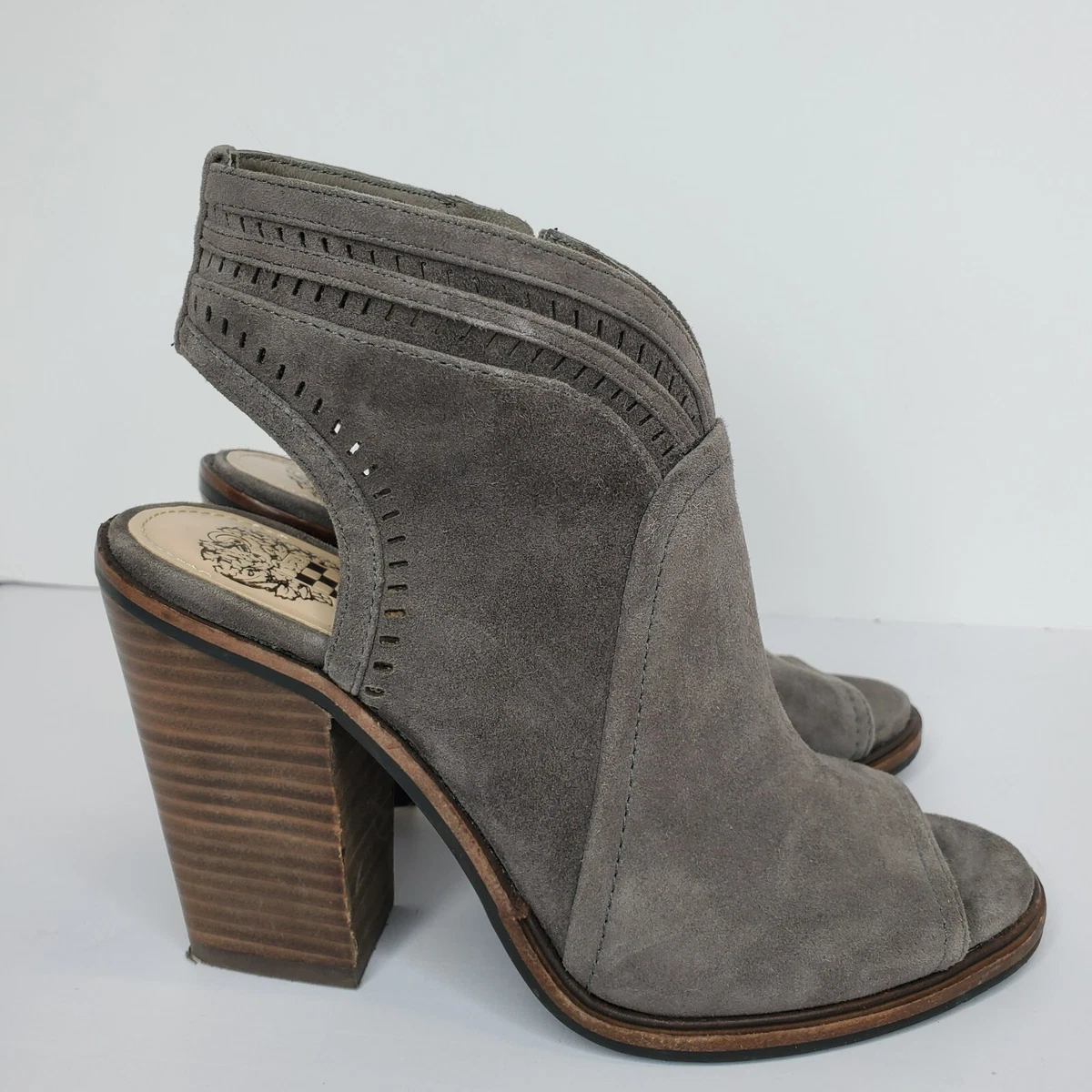 Vince Camuto Koral Perforated Suede Open Toe Greystone Heeled