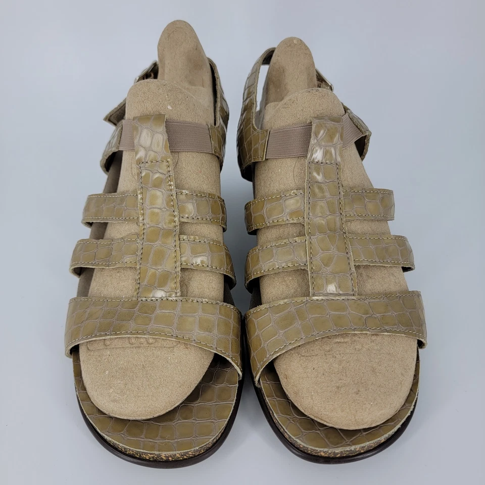 SAS Allegro Heeled Sandals Taupe Leather Croc Embossed Tripad Comfort Women's 9W - Image 2 of 4