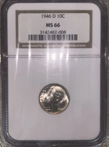 1946D Silver Roosevelt Dime NGC MS 66 High-Grade Beauty ￼