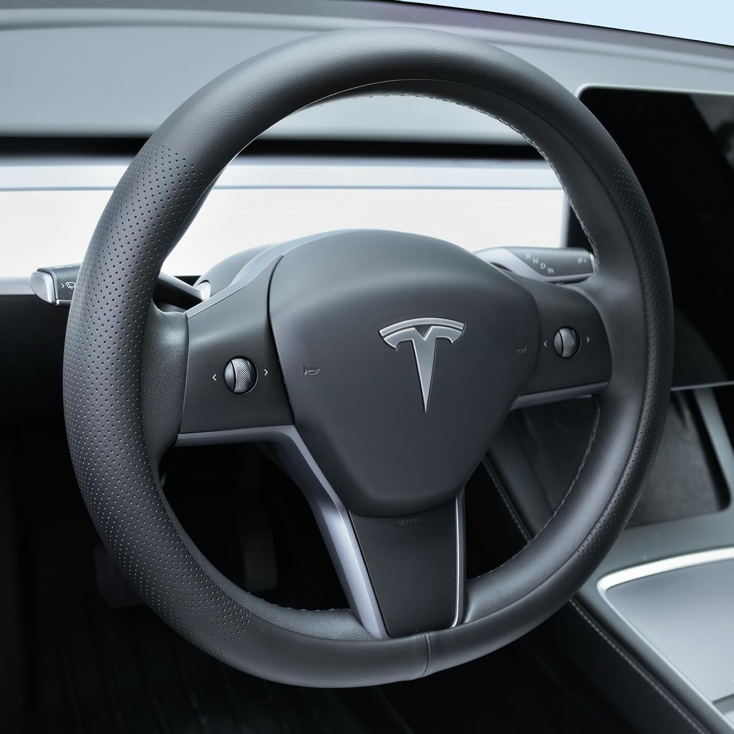 Nappa Leather Steering Wheel Cover Compatible with Tesla Model 3/Y 2016-2025 ...