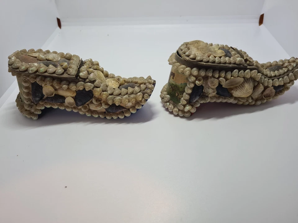 2 Coffret Boîte à Bijoux Forme Sabot Ancien Coquillage Napoléon III. Paysage . - Photo 3/4