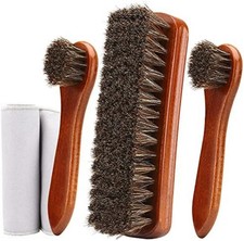 4-Piece Horsehair Shoe Brush Shine Kit, Shoe Polish Kit, Leather Shoes Boot Clea