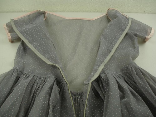 Women's S M Vtg 1940's 1950's Sheer Gray Pink Polka-Dot Dress Rockabilly Dotted - Picture 8 of 12