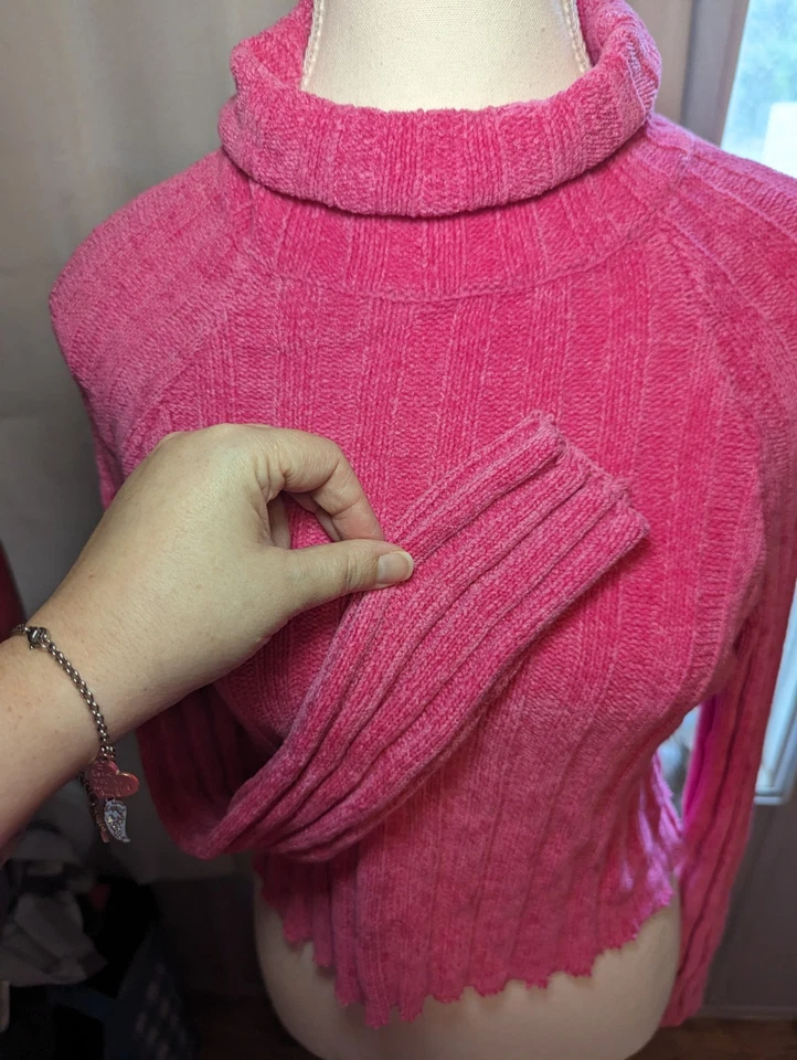 Suéter suave recortado cuello alto talla pequeña rosa azul Canyon River para mujer Foto 3 de 4