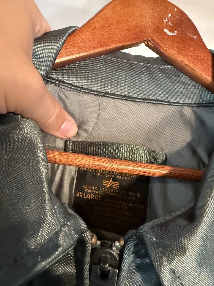 Alpha Industries Flight Jacket, Vintage, Sage Green,2XL, USA Made - Image 2 of 4