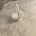 Fenton Milk Glass Small Hobnail Basket Ruffled With Handle. Fenton On Bottom