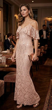 Lipsy Jessica Pink Lace Sequin Maxi Dress Size 12 Occasion Wedding Cols Shoulder