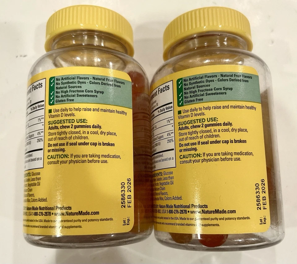 2 gomitas de vitamina D3 hechas por la naturaleza 2000 UI (50 mcg) 60 unidades CADUCIDAD 02/26 Foto 2 de 3