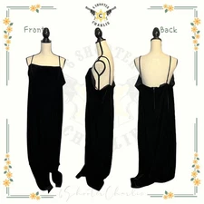 VTG ASPEED Formal Party Spaghetti Strap Black Velvet Long Dress Front Slit 2XL