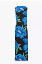 Zara Women's Printed Flowing Open Back Midi Dress With Bow Blue Black Size S NWT