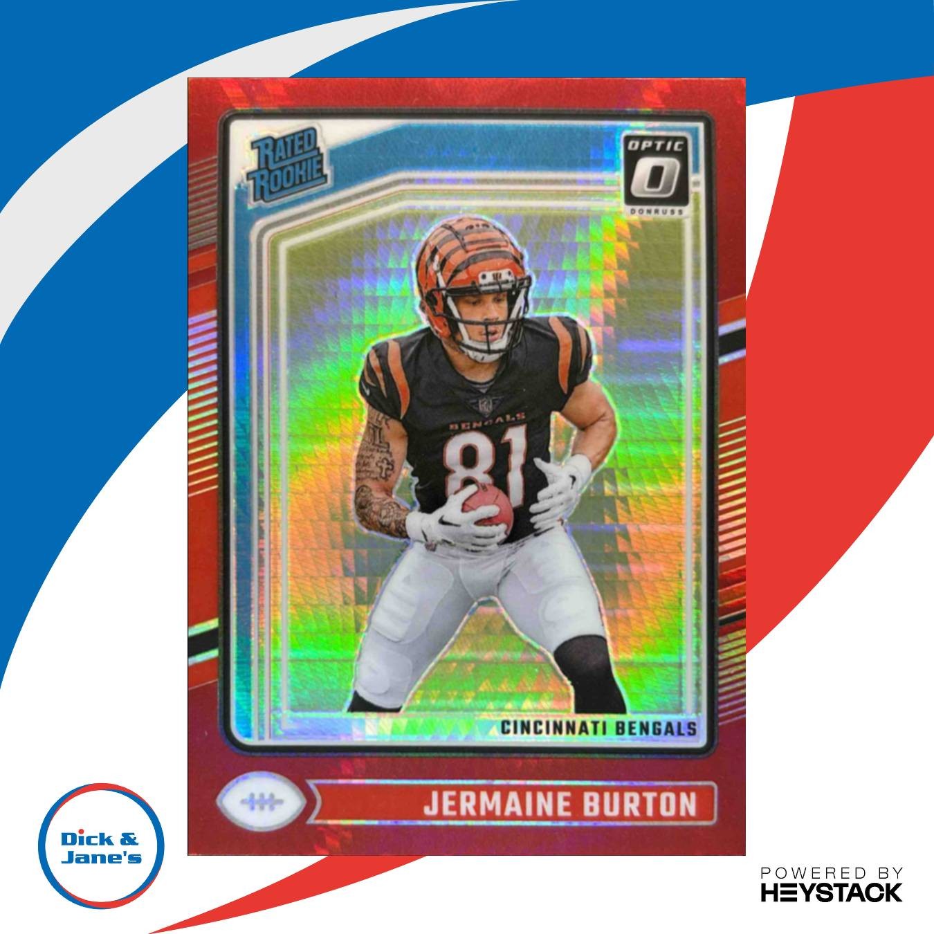 2024 Donruss Optic Jermaine Burton Red Hyper 251 Rated Rookie Cincinnati Bengals