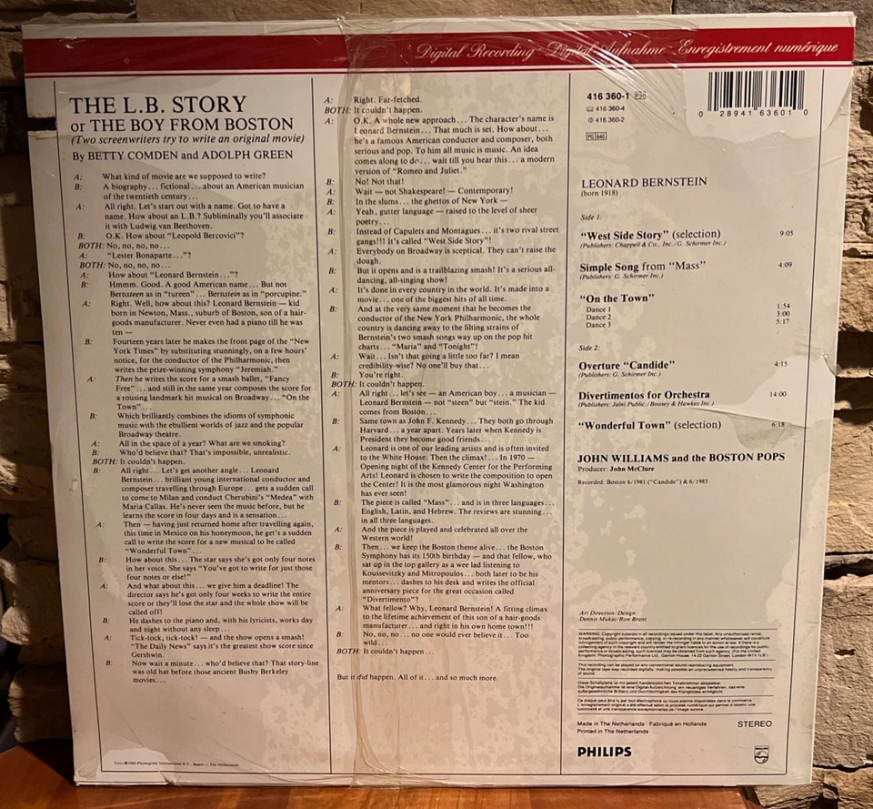 John Williams Boston Pops Bernstein by Boston Philips 1986 EU NEW SEALED LP - Image 2 of 2