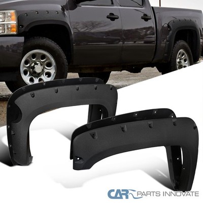 Black Pocket-Rivet Style Wheel Fender Flares For 2007-2014 Chevy Silverado Fleetside