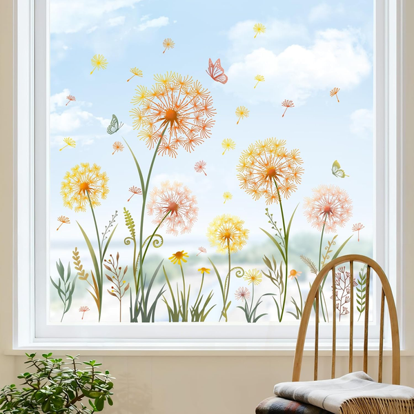 Tanlaby Fensterbilder Pusteblume Gelb Schmetterling Fensteraufkleber-image