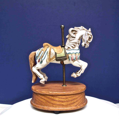Carousel Horse Music Box Porcelain Plays Carousel Waltz Wood Base Willits