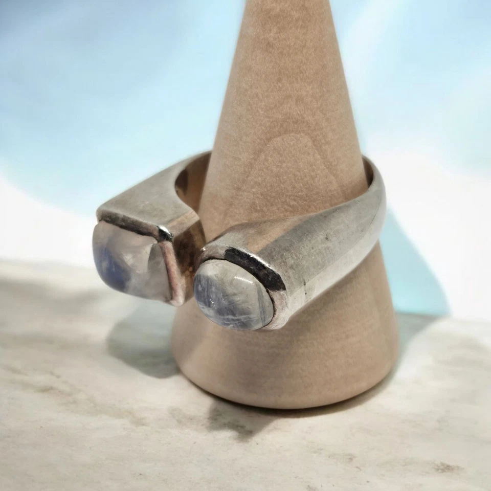 Anillo Moderno Piedra Lunar Plata Esterlina Talla 9.5 Peso 14gm Unisex Piezas Estate Foto 3 de 4