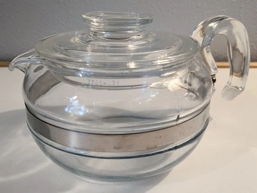 Vintage Pyrex Flameware 6 Cup Tea/Coffee Pot Lid & Handle 8446-B Clear Glass