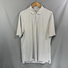 Johnnie O Polo Shirt Mens Large White Navy Striped Performance Golf Stretch