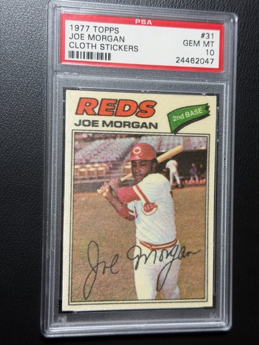 1977 Topps Baseball Cloth Stickers #31 Joe Morgan PSA 10 MINT Gem Mint