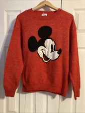 Vintage Disney Women's Red Mickey Mouse Knit Jumper Size XS Pullover Sweater