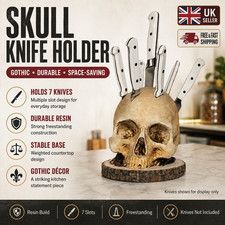 Skull Knife Holder 7 Slot Resin Gothic Kitchen Knife Block Storage Stand