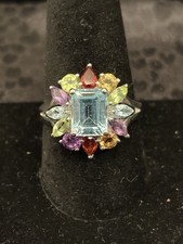 Sterling Silver Size 9.75 Ring Topaz, Citrine, Garnet, Amethyst, Peridot 6.1g