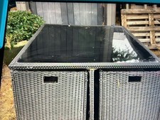 Rattan garden table and chairs chairs fits on the table making a cube