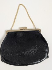 Vintage Fashions by Margolin Black Evening Bag Purse Gold Chain Clutch