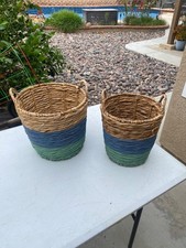 Set of 2 Pair Vintage Woven Braided Seagrass Baskets w/Handles 12 11