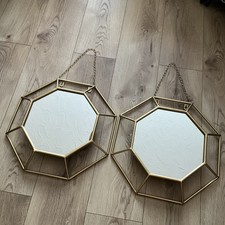 New set of 2 NEXT gold hexagonal hanging mirrors room decor 