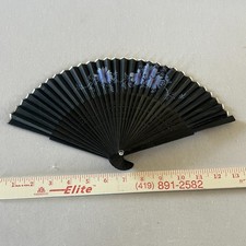 Vintage Wooden  Paper Hand Fan Fold Up 1930-1940s Japan Floral