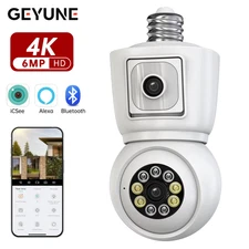 8MP E27 Bulb Wifi Camera 4K Dual Lens Dual Screen Cam Auto Tracking Two Way Audi