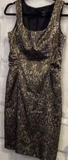 ANN TAYLOR Easy Wear dress sz 4 sleeveless gold Black Lined Sheath Party Classy