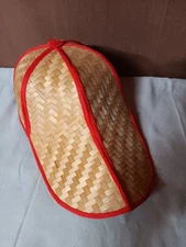 Red Trimmed Folding Straw Baseball Garden Hat With Long Shade Bill