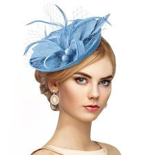 Fascinator Tea Party Hat - 2025 Derby Pillbox Kentucky Hat for Women Light Blue