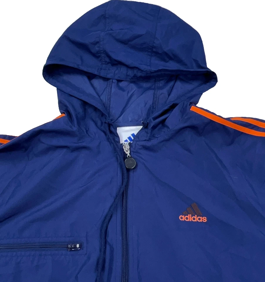 Chaqueta cortavientos vintage Adidas para hombre grande azul naranja traje de pista Y2K Foto 2 de 4