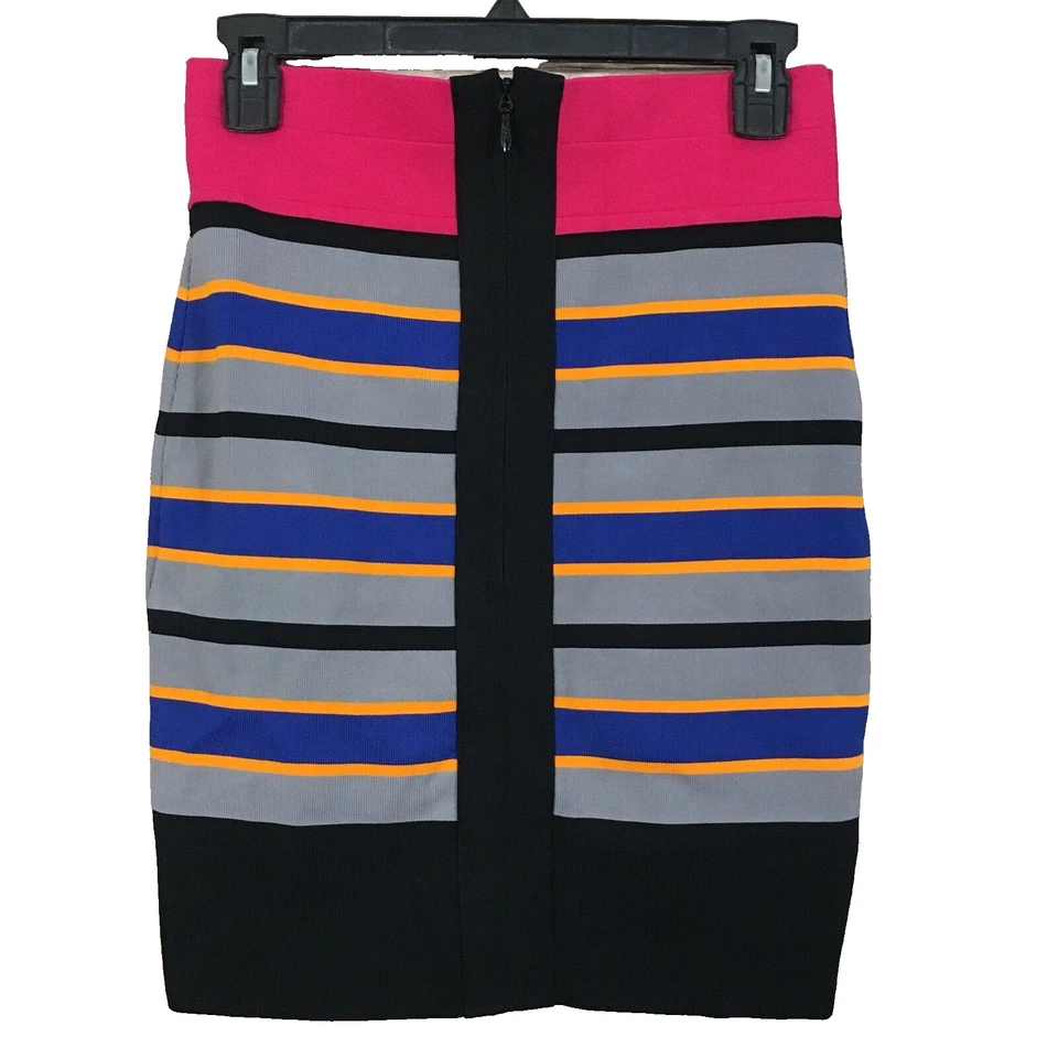 Yigal Azrouel Cut25 Bandage Pencil Skirt M Multicolor Striped Zip Back Party - Image 2 of 4
