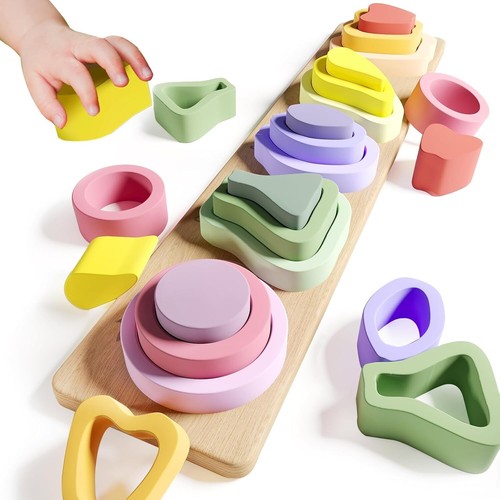 Wooden Sorting & Stacking Toys for Toddlers 1-3, Shape Sorter Preschool Gift