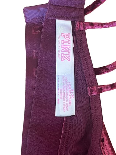 Pink Victoria's Secret Bra Bralette Top Medium Red Velvet Logo Wireless Strappy - Picture 8 of 9