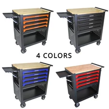 Four Drawers Multifunctional Tool Cart with Wheels and Wooden Top 4 Colors