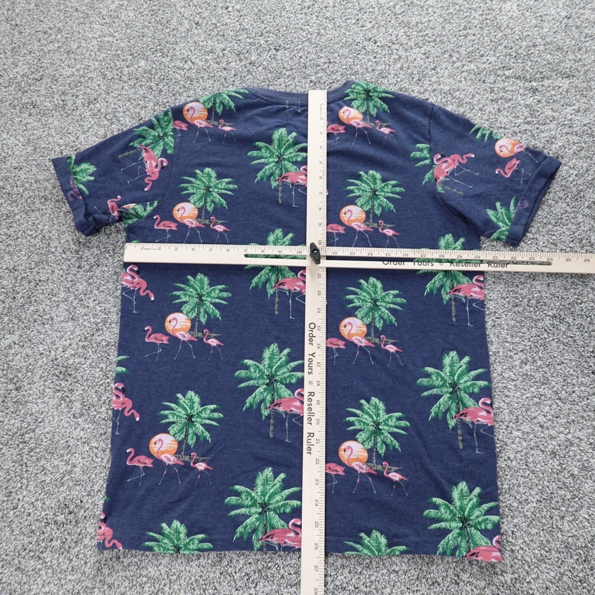 Free Planet Shirt Mens M Blue Flamingo Palm Tropical Bird AOP Logo