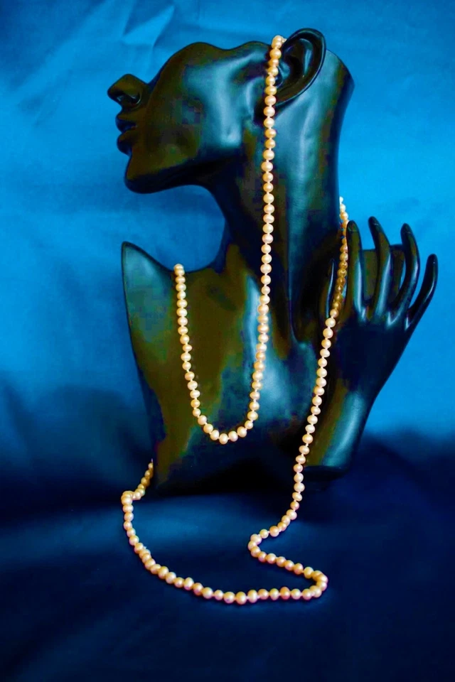 Perlenkette Süßwasser Pfirsich Lachsfarben Art Deco Jugendstil   - Bild 4 von 4