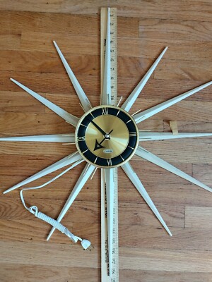 サンバーストクロック　ビンテージ　60s MCM Vintage Raymor Wall Clock Cork And Rattan MCM Mid Century 50s 60s