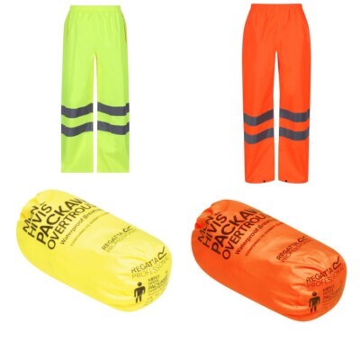 Regatta Herren Hi Vis Pro Packaway wasserdichte reflektierende Arbeitsüberhose Gr.