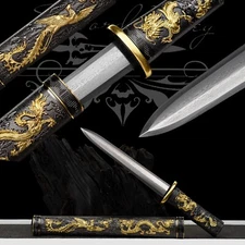 42cm Handmade Katana/Battle Ready/Pattern Steel/Black/Collectible Sword/Dagger