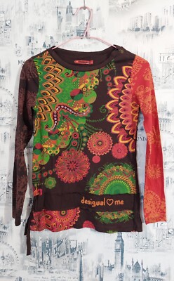 DESIGUAL Girl's 10-12 years Top Long Sleeve Cotton Pullover Geometric Pattern 