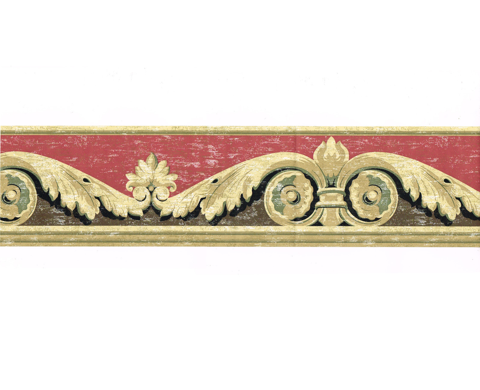 Architectural Acanthus Leaf Scroll Distressed Red Black Beige Wall ...