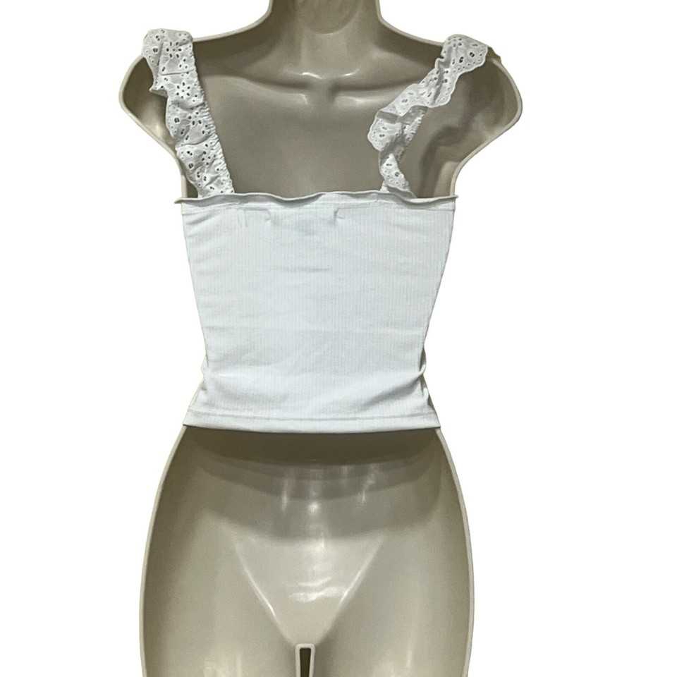 Good Luck Gem Eyelet Trim Tank Top In Off White, XS eBay