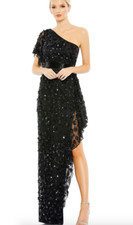 MAC DUGGAL 93687 ONE SHOULDER ASYMMETRICAL RUFFLE BLACK GOWN sz 8